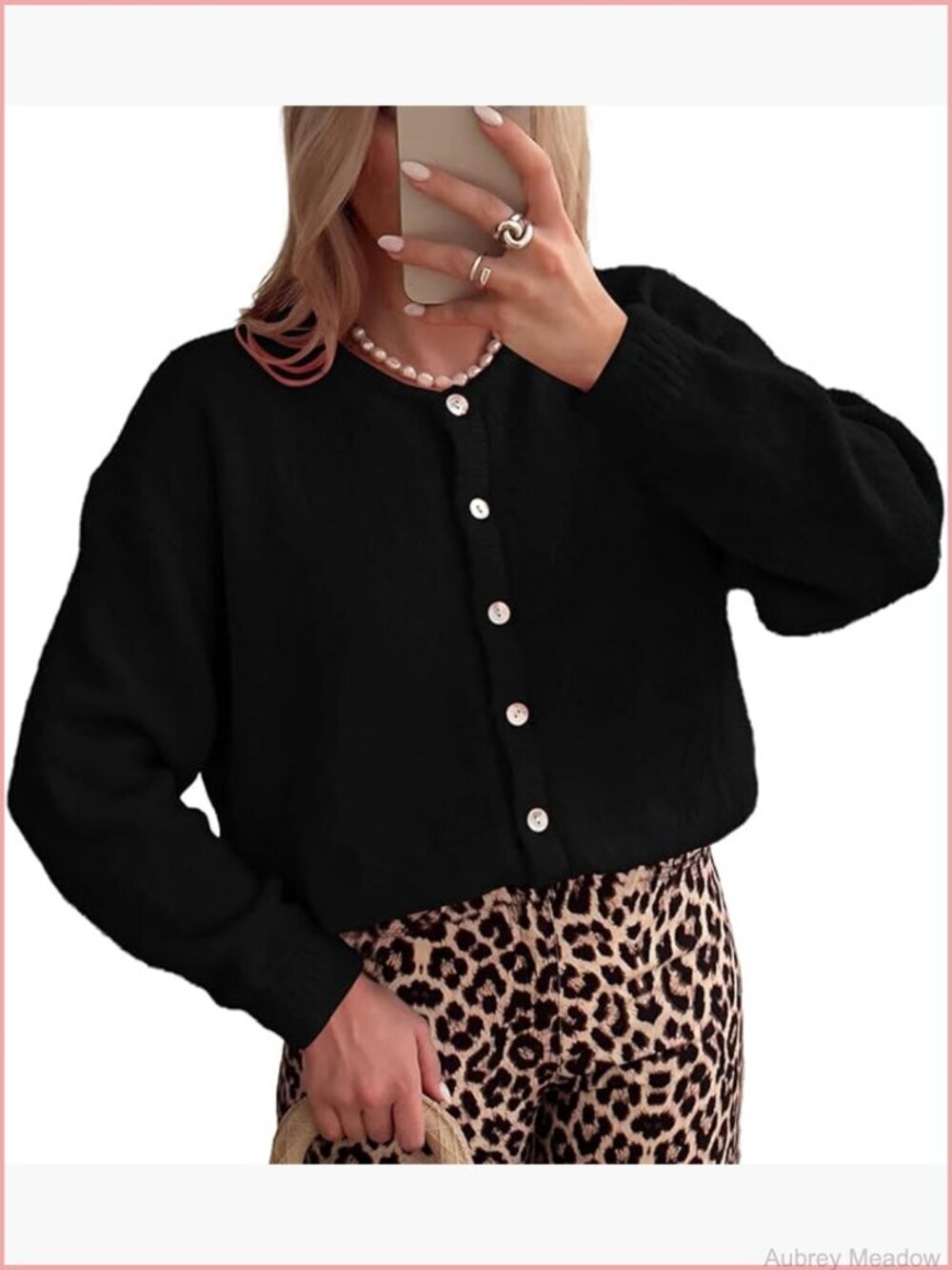 Open Front Button Down Cardigan - Long Sleeve Crew Neck Knit Sweater